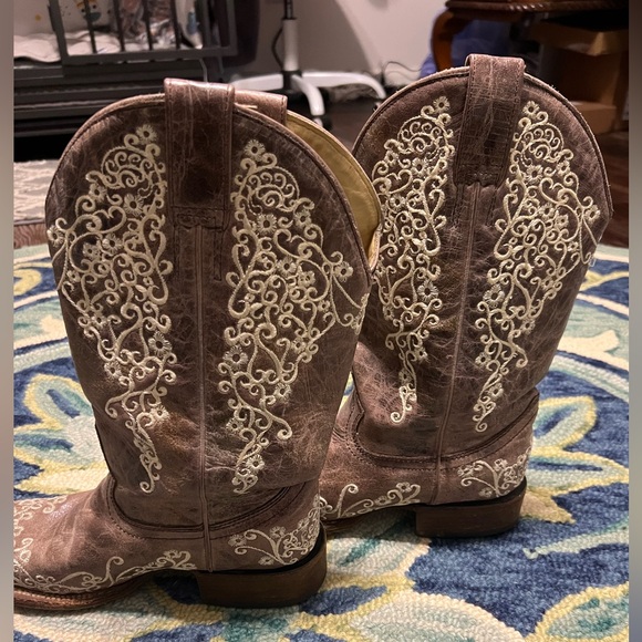 Corral Square Toe Western Boots 9.5W Wide Bone Embroidery - Picture 4 of 13